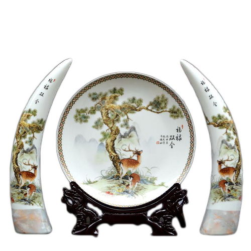 景德鎮(zhèn)陶瓷花瓶三件套象牙裝飾盤套裝擺件現(xiàn)代家居客廳工藝品擺件
